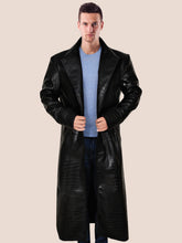 Load image into Gallery viewer, Men Alligator Textured Black Faux Leather Coat
