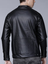 Load image into Gallery viewer, Men Black Solid Biker Jacket
