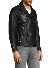 Load image into Gallery viewer, Men Black Biker Zipper Leather Jacket
