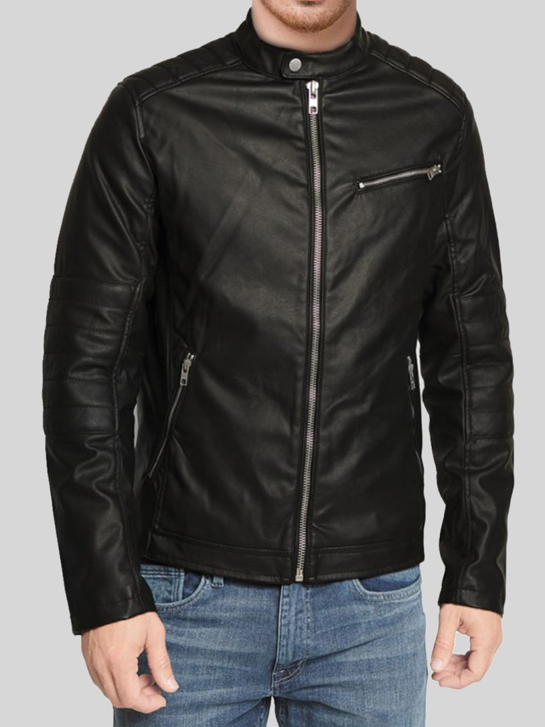 Men Black Faux Leather Jacket