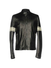 Load image into Gallery viewer, Men White Strips Black Leather Jacket - Boneshia.com
