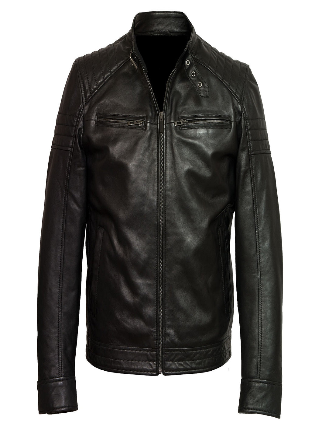 Pure Black Men Leather Jacket - Boneshia