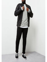 Load image into Gallery viewer, Men Black Snap Tab Collar Racer Leather Jacket – Boneshia
