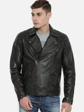 Load image into Gallery viewer, Men Black Solid Leather Jacket
