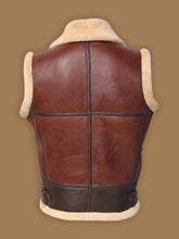 Load image into Gallery viewer, Men Brown Shearling Leather Vest - Boneshia
