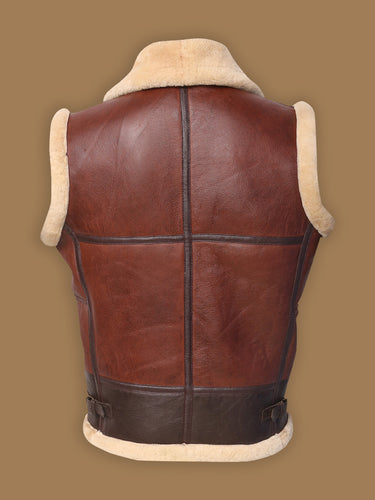 Men Brown Shearling Leather Vest - Boneshia