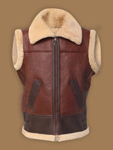 Load image into Gallery viewer, Men Brown Shearling Leather Vest - Boneshia
