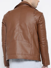 Load image into Gallery viewer, Men Brown Solid Asymmetric Closure Biker Jacket
