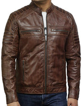 Load image into Gallery viewer, Men&#39;s Vintage Distressed Brown Quilted Leather Jacket
