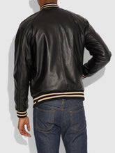 Load image into Gallery viewer, Men College Black Bomber Leather Varsity Jacket- Boneshia
