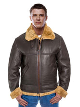 Load image into Gallery viewer, Men Dark Brown Bomber Shearling Jacket
