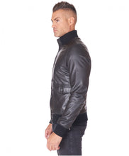 Load image into Gallery viewer, Men Genuine Leather Black Bomber Jacket –  Boneshia
