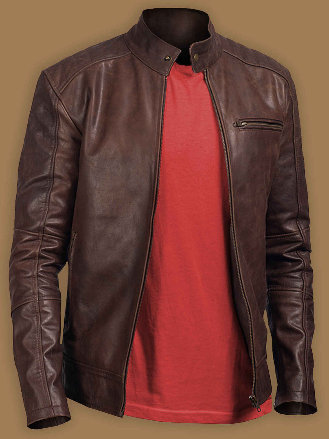 Men Polish Biker Brown Leather Jacket – Boneshia