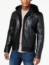 Load image into Gallery viewer, Black Mens Real Leather Hooded Jacket
