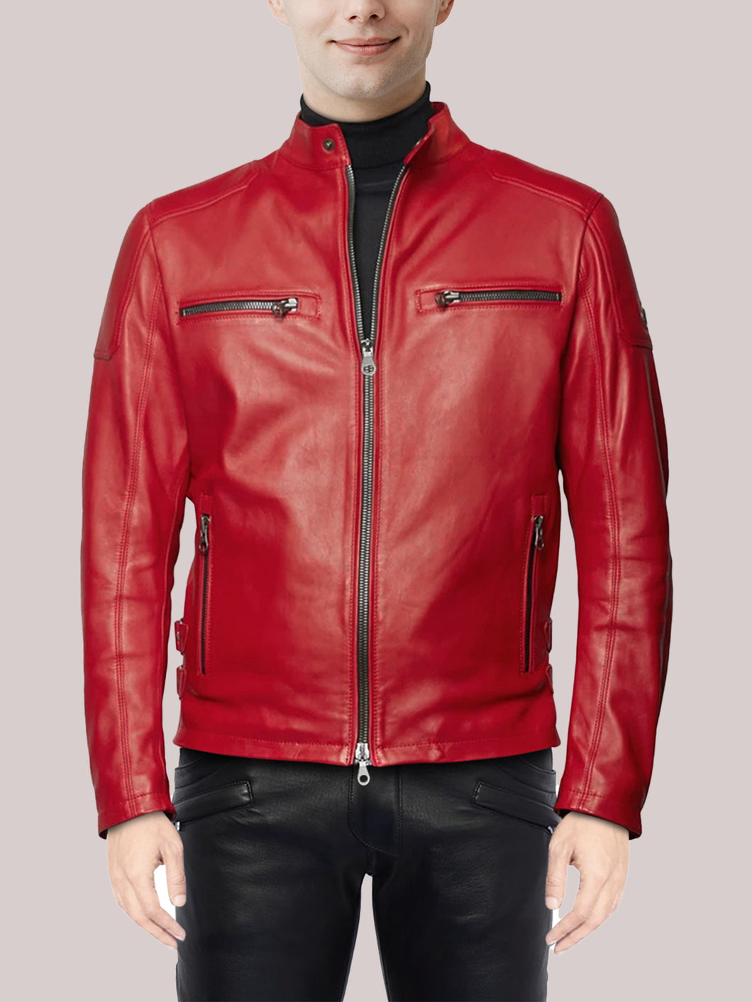Men Red Leather Jacket - Boneshia