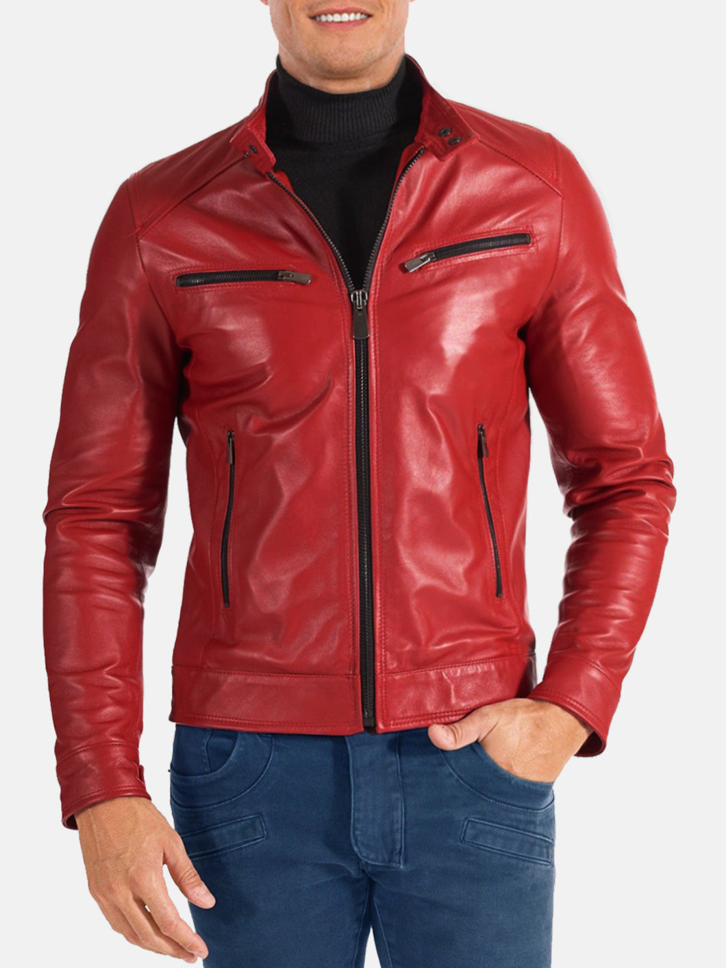 Men Slimfit Red Leather Jacket – Boneshia