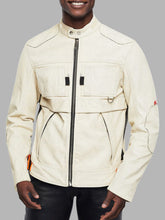 Load image into Gallery viewer, Men White Neon Leather Jacket
