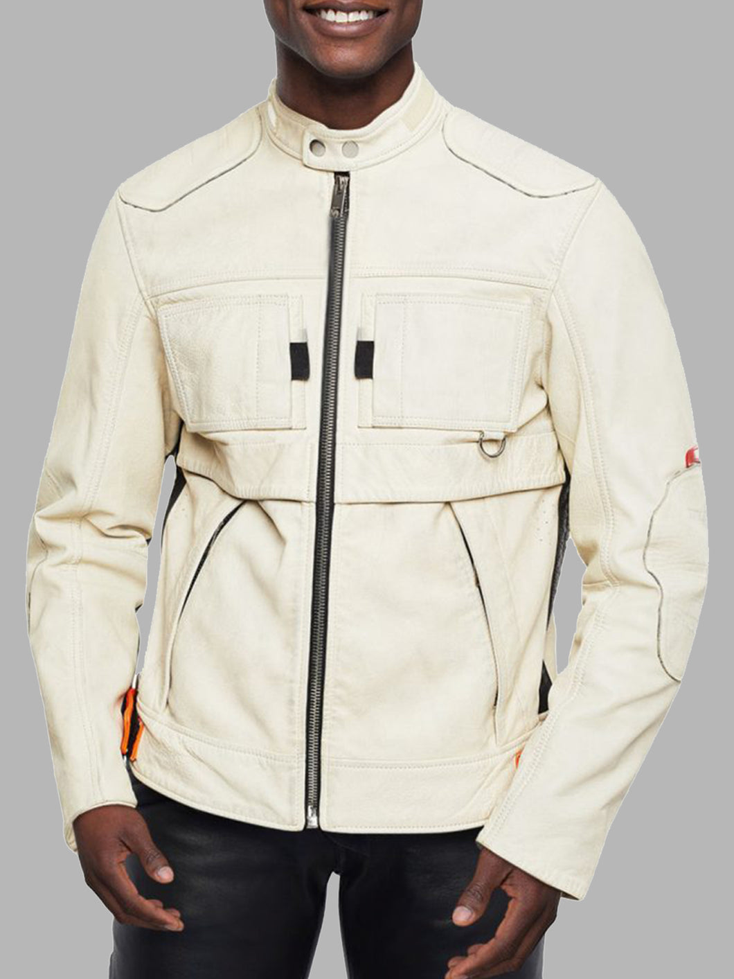 Men White Neon Leather Jacket