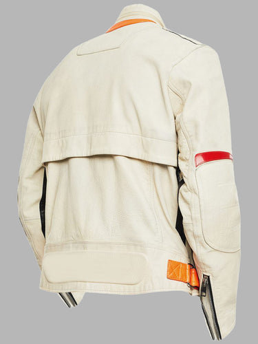 Men White Neon Leather Jacket