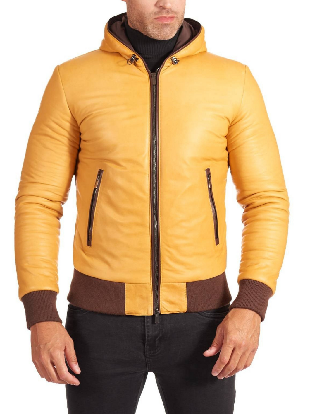 Mens Real Leather Biker Yellow Jacket  - Boneshia