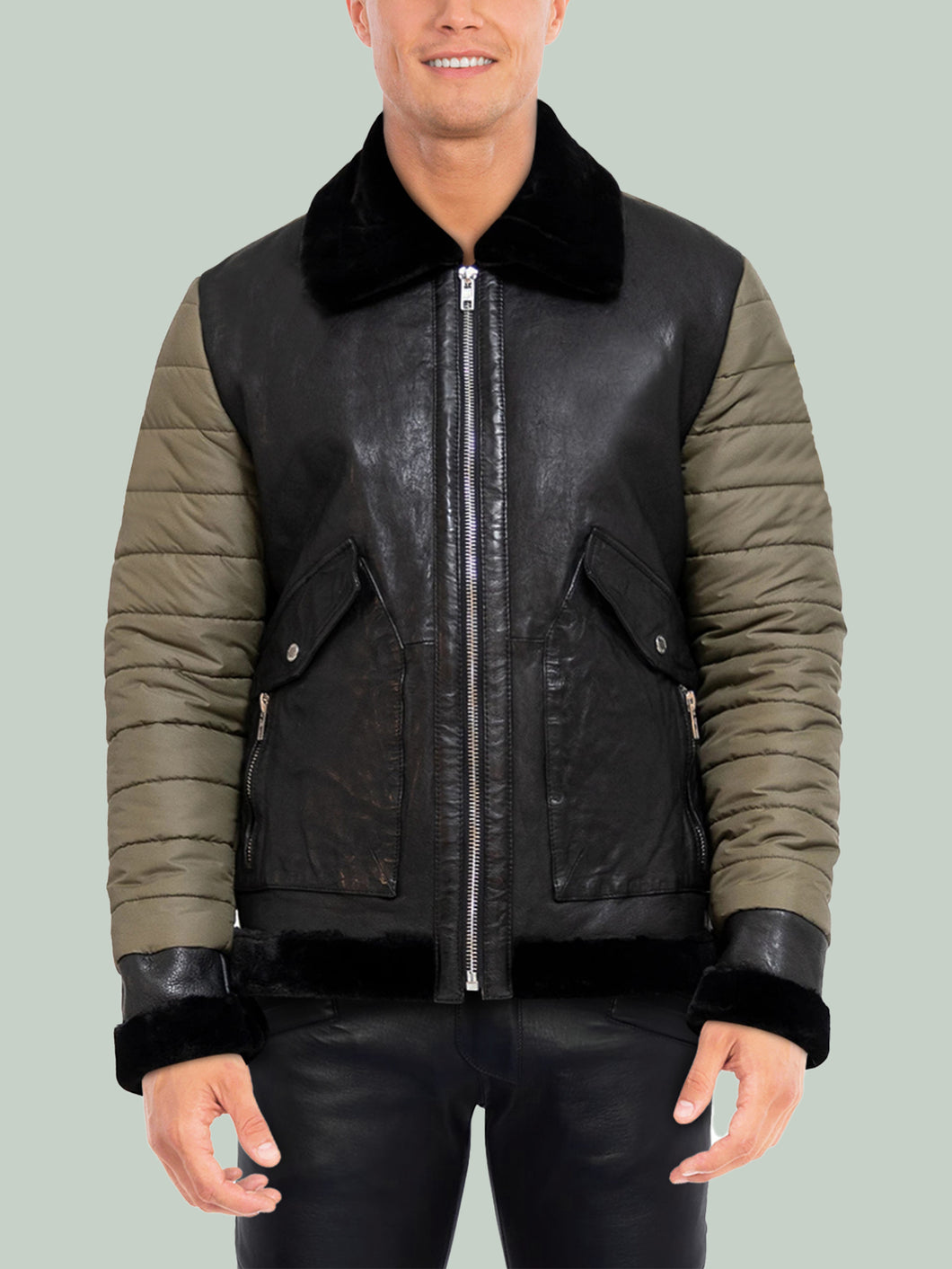 Men's Classic Olive Black Leather Jacket