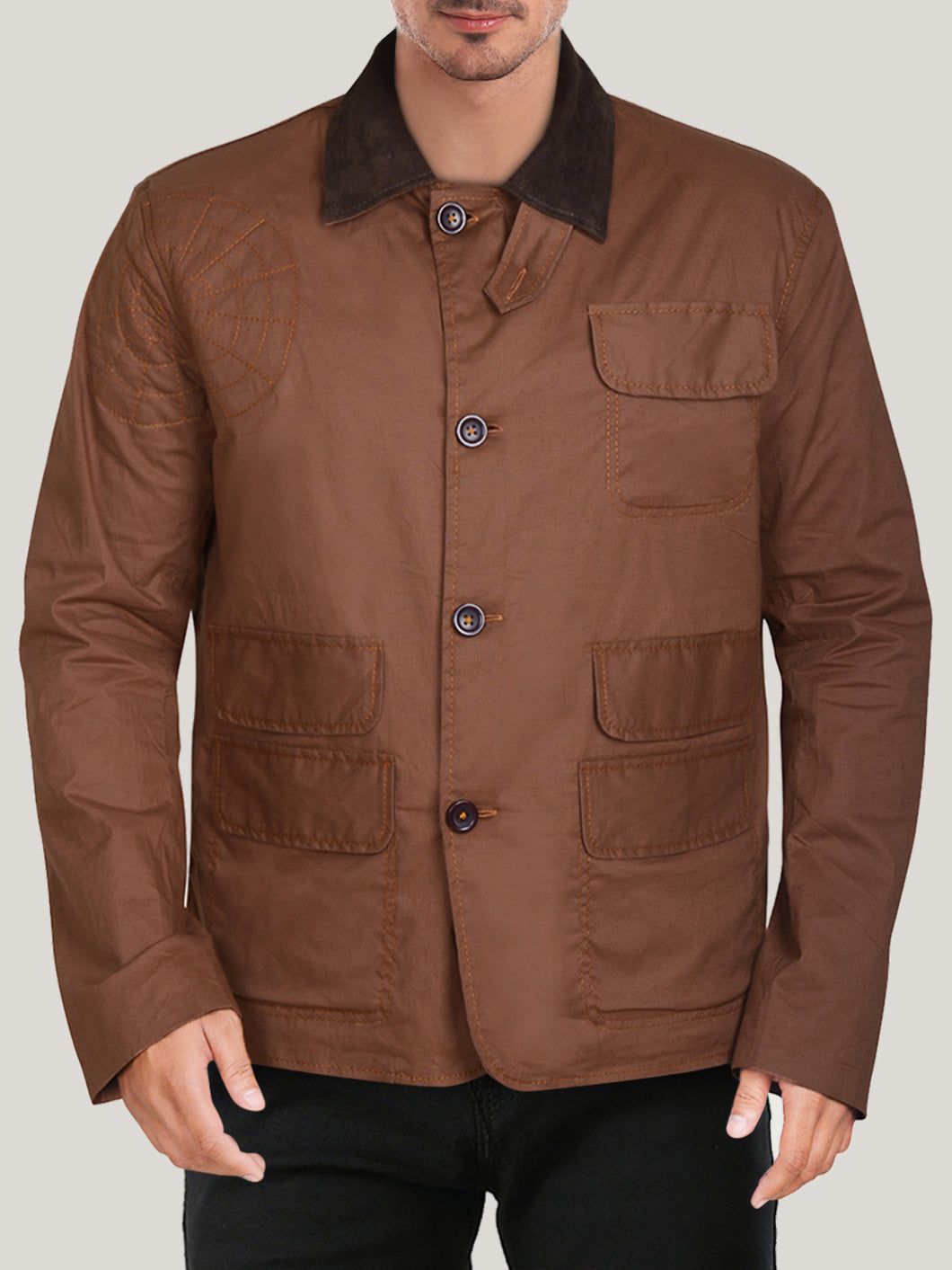 Men's Exquisite Brown Cotton Light Jacket