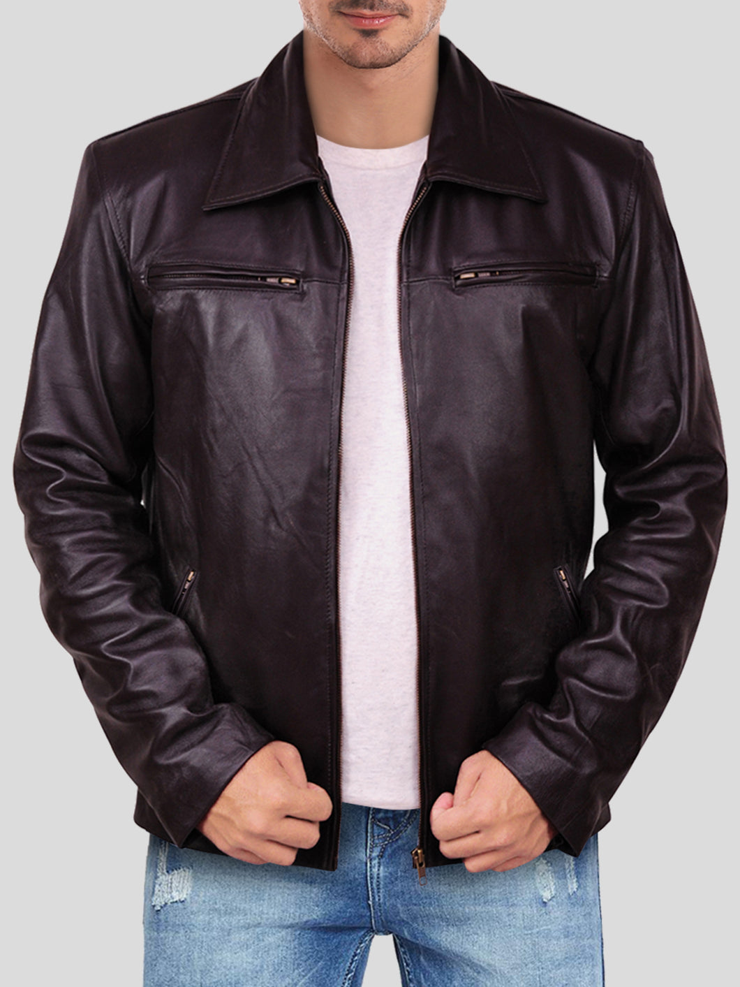 Men's Glossy Brown Genuine Leather Jacket