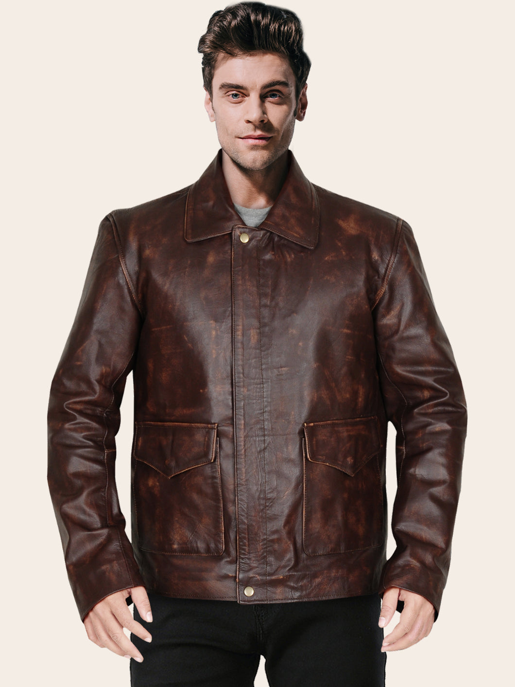 Men's Impressive Buffed Brown Leather Jacket