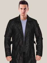 Load image into Gallery viewer, Men&#39;s Jazzy Belted Black Leather Trench Coat
