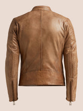 Load image into Gallery viewer, Men&#39;s Light Brown Hand Waxed Leather Jacket
