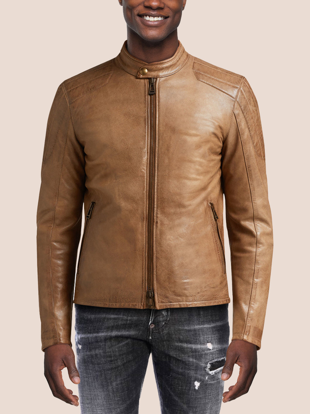 Men's Light Brown Hand Waxed Leather Jacket