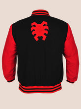Load image into Gallery viewer, Men&#39;s Magnetic Black &amp; Red Varsity Jacket
