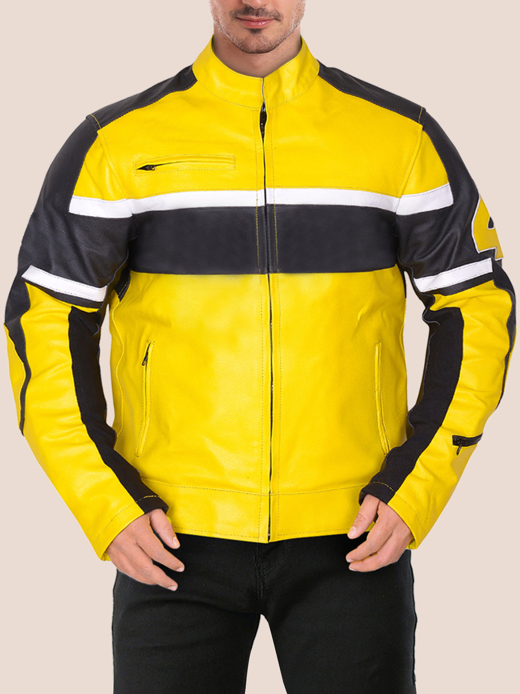 Men's Racer Mustard Yellow Leather Jacket