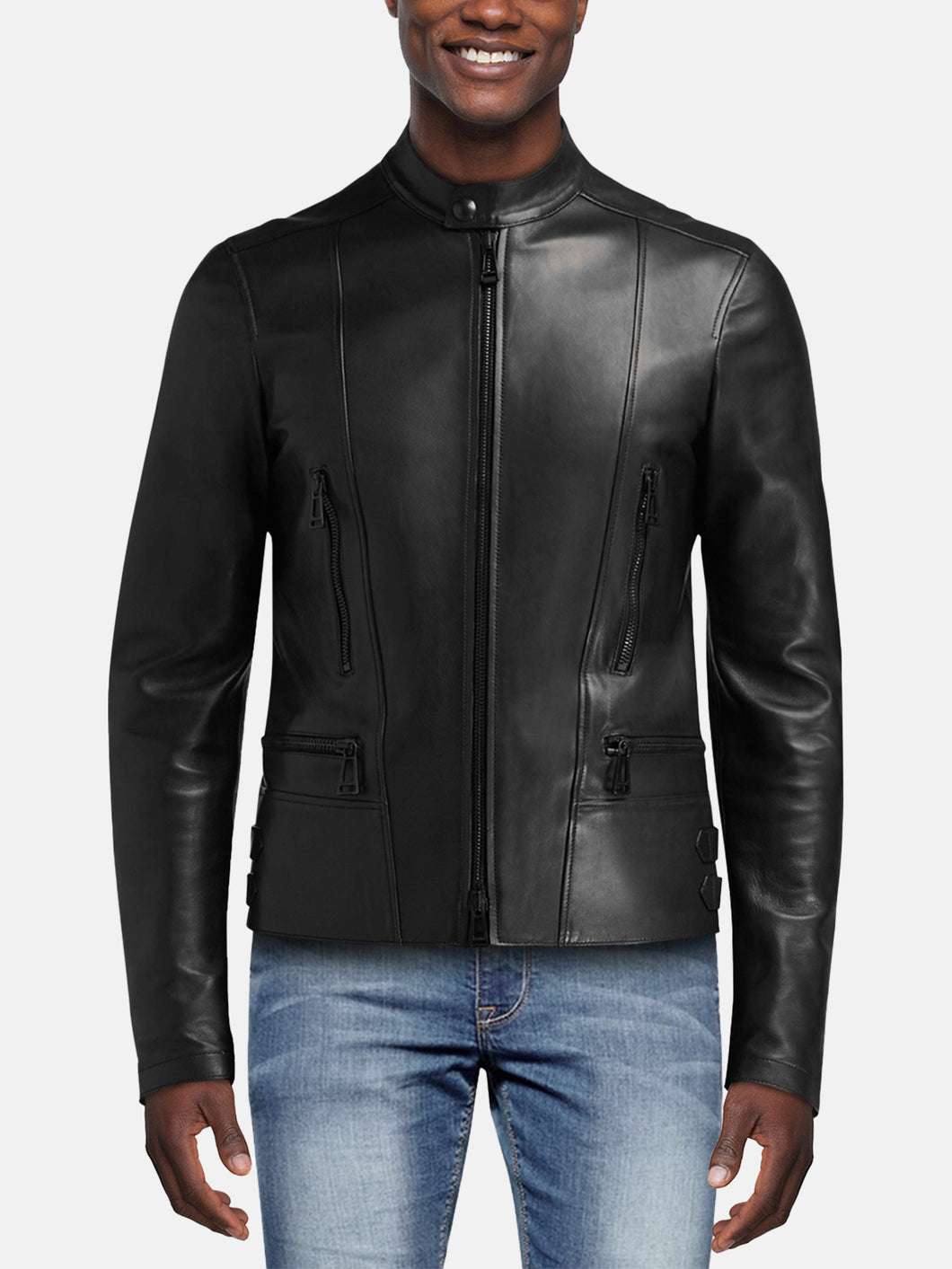Men's Slim-Fit Black Nappa Leather Moto Jacket