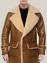 Load image into Gallery viewer, Men’s Striking Choco-Brown Shearling Leather Trench Coat
