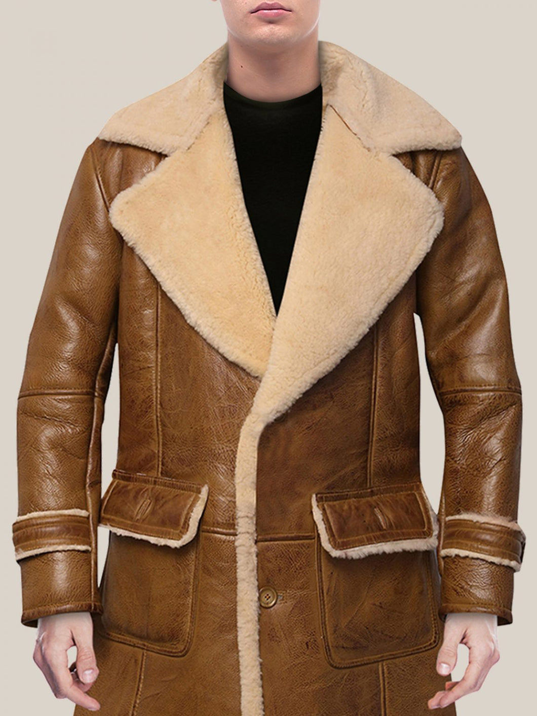 Men’s Striking Choco-Brown Shearling Leather Trench Coat
