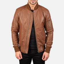 Load image into Gallery viewer, Bomia Ma-1 Brown Leather Bomber Jacket
