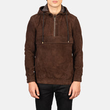 Load image into Gallery viewer, Mens Hooded Mocha Suede Pullover Jacket
