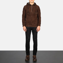 Load image into Gallery viewer, Mens Hooded Mocha Suede Pullover Jacket
