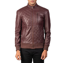 Load image into Gallery viewer, Men&#39;s classy maroon bomber sheepskin  leather jacket
