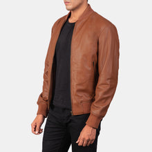 Load image into Gallery viewer, Shane Brown Leather Bomber Jacket

