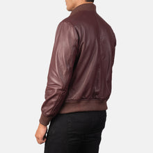 Load image into Gallery viewer, Men&#39;s trendy maroon bomber sheepskin leather jacket
