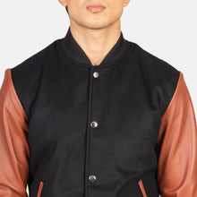 Load image into Gallery viewer, Mens Black &amp; Brown Hybrid Varsity Jacket
