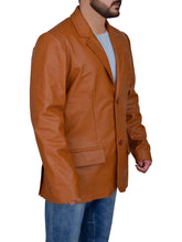 Load image into Gallery viewer, Mens 2 Button Tan Blazer Double Vent Leather Jacket
