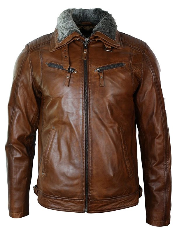 Men’s Biker Belted Brown Leather Jacket