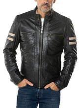 Load image into Gallery viewer, Mens Biker Distressed Black Leather Jacket

