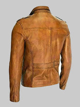 Load image into Gallery viewer, Mens Biker Tan Distressed Motorcycle Leather Jacket
