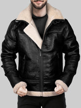 Load image into Gallery viewer, Men&#39;s Black B3 Bomber Aviator Shearling Leather Jacket
