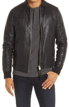 Load image into Gallery viewer, Mens Black Biker Stand Collar Leather Jacket
