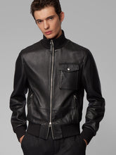 Load image into Gallery viewer, Real Lambskin Black Leather Jacket - Snap Collar Cafe Racer Style
